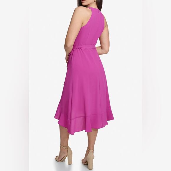 Kensie Women's Ruffled Tie-Waist Faux-Wrap Dress Fuchsia Sz 10 NWT - Picture 6 of 9